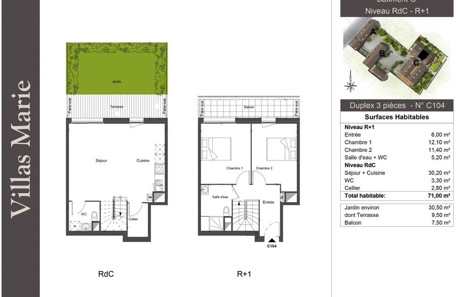 Vente duplex 3 pièces 71 m² à Massy (91300), 402 000 €