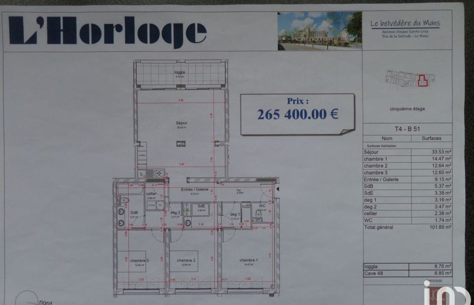 Vente appartement 4 pièces 102 m² à Le Mans (72000), 276 100 €